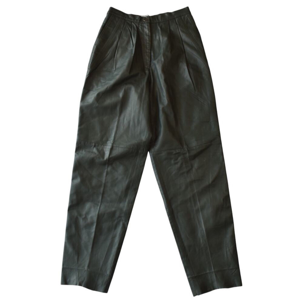 Vintage Dark Green Leather Pleated Pants 28" Waist